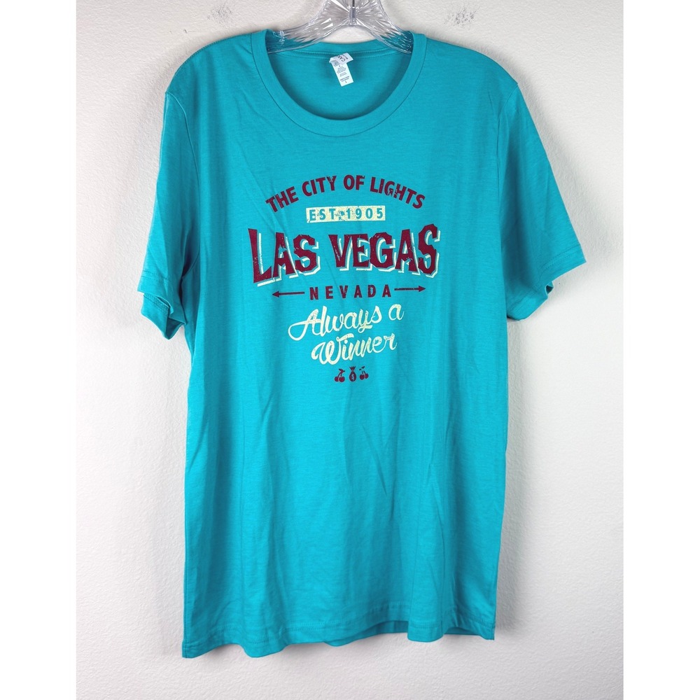 Bella+Canvas T-Shirt Men Large Las Vegas Nevada City of Lights Teal Graphic Tee